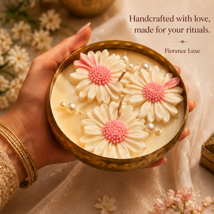 Fiorance Luxe hammered brass urli candle – handcrafted Indian festive soy wax candle in metal bowl