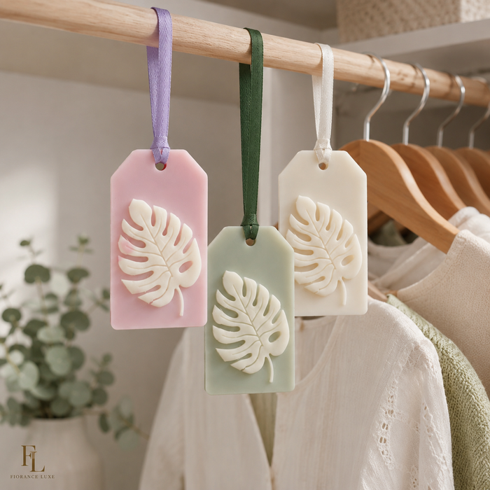Monstera leaf wax sachet by Fiorance Luxe – handmade embossed soy wax sachet for drawer and closet freshener