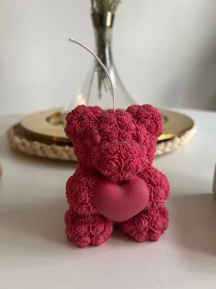 Heart Teddy Bear Candle