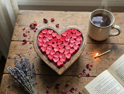 Rustic Heart Wooden Bowl Candle - 6 Inch Multi-Wick