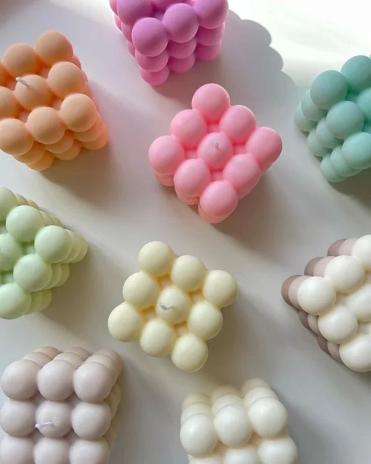 Colorful soy wax bubble candles by Fiorance Luxe, perfect for home decor and gifting
