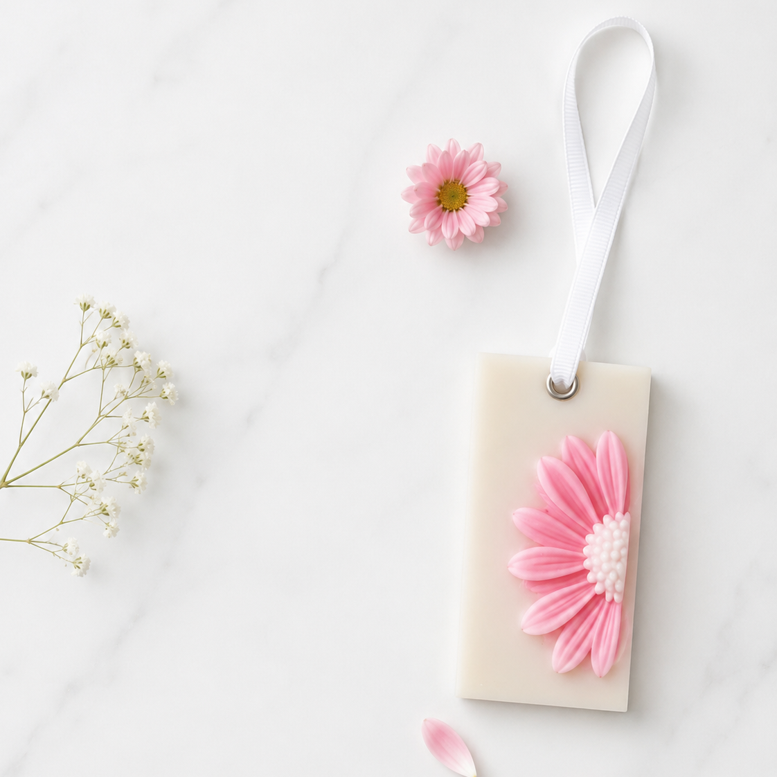 Rectangular wax sachets with pink flower design on a white background, featuring the brand 'Fiorance'.
