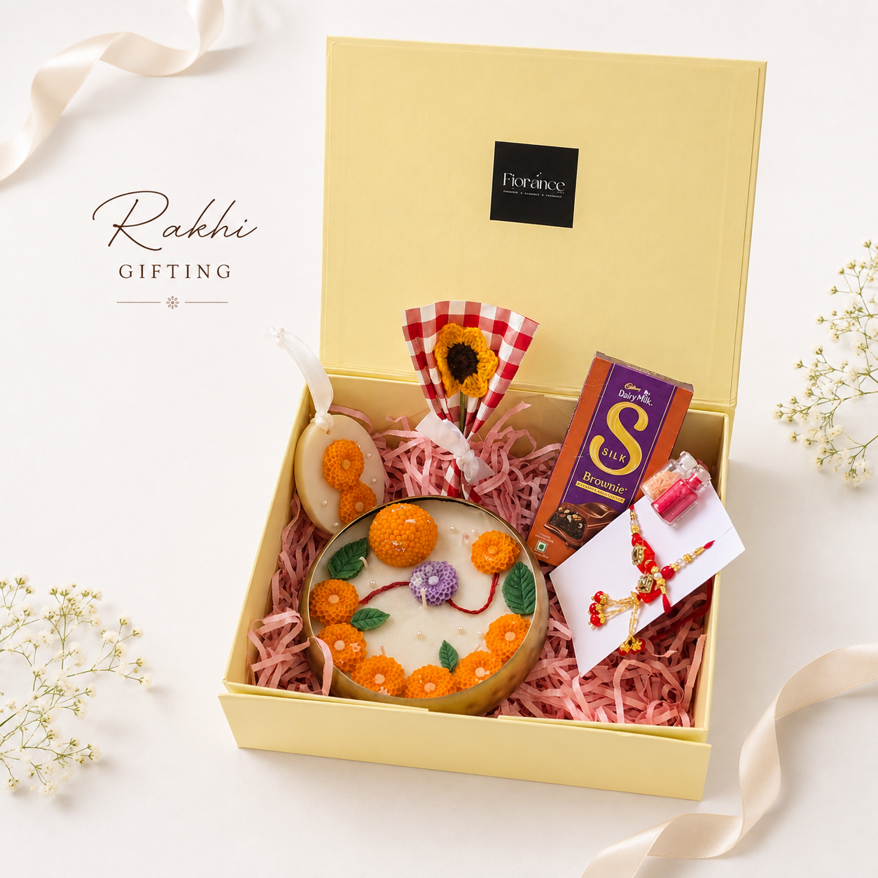 Premium Rakhi Gift Hamper with Urli candle