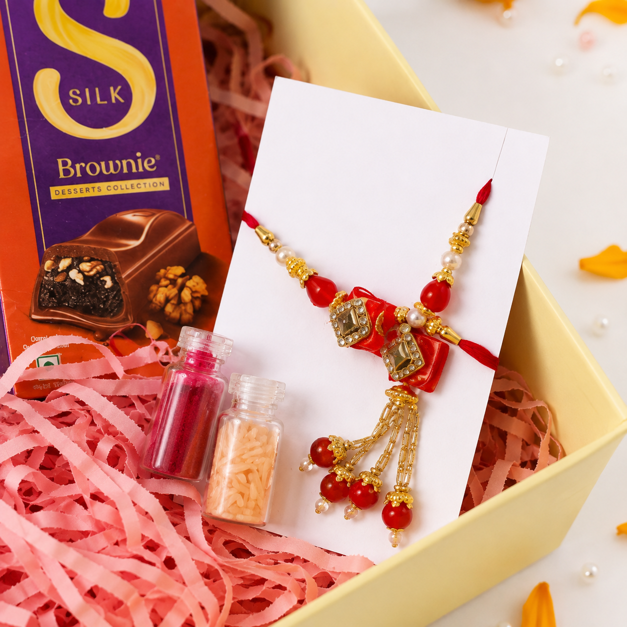 Premium Rakhi Gift Hamper with Urli candle