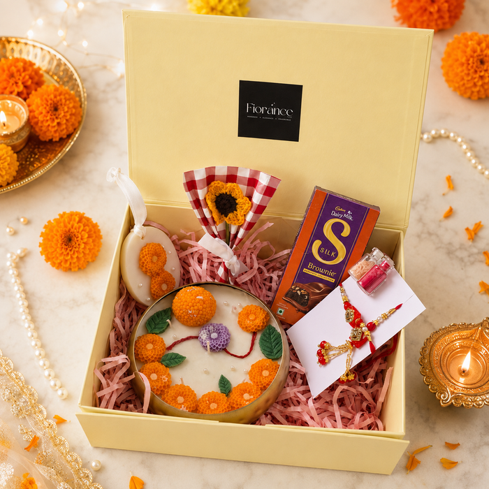 Premium Rakhi Gift Hamper with Urli candle