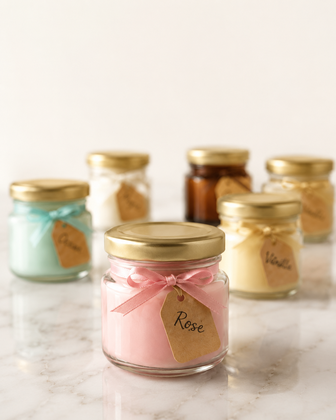 Mini jar soy wax candle sampler set by Fiorance Luxe – 6 fragrance trial pack for discovering your favourite scent