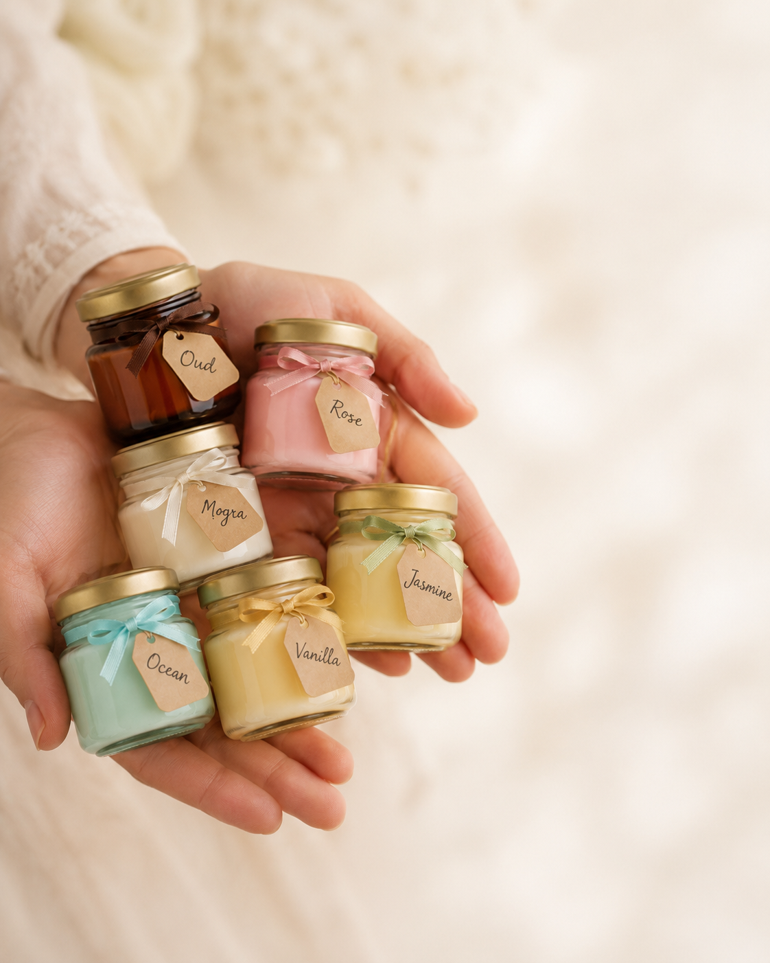Try 6 different fragrances with Fiorance Luxe mini jar candle trial pack – pure soy wax scented candles sampler set