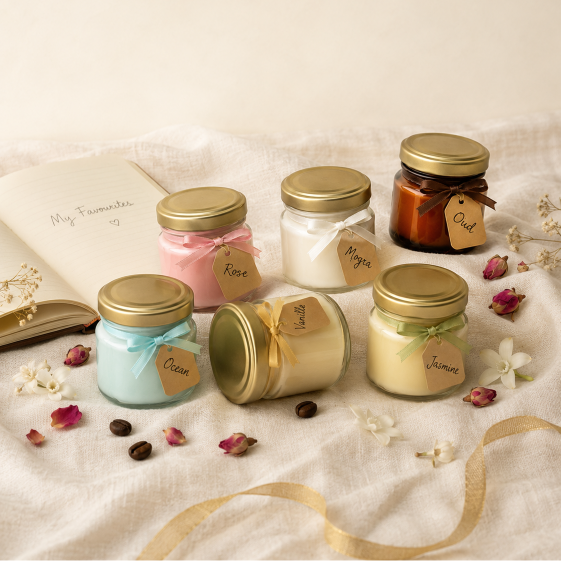Fiorance Luxe scented candle trial set – 6 mini soy wax jar candles in assorted fragrances with free shipping