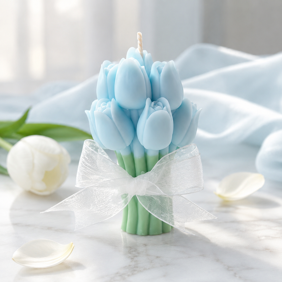 Fiorance Luxe tulip bouquet candle with satin ribbon – realistic wax tulip bouquet set of 2 for bridesmaid gifting