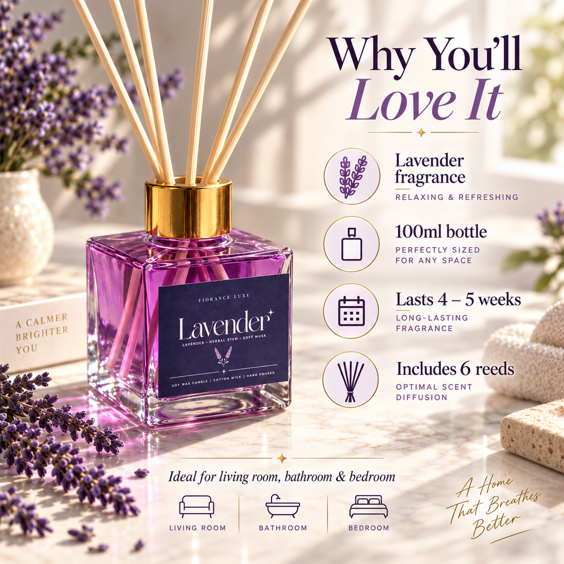 Lavender Reed Diffuser – 100 ml | 6 Reeds