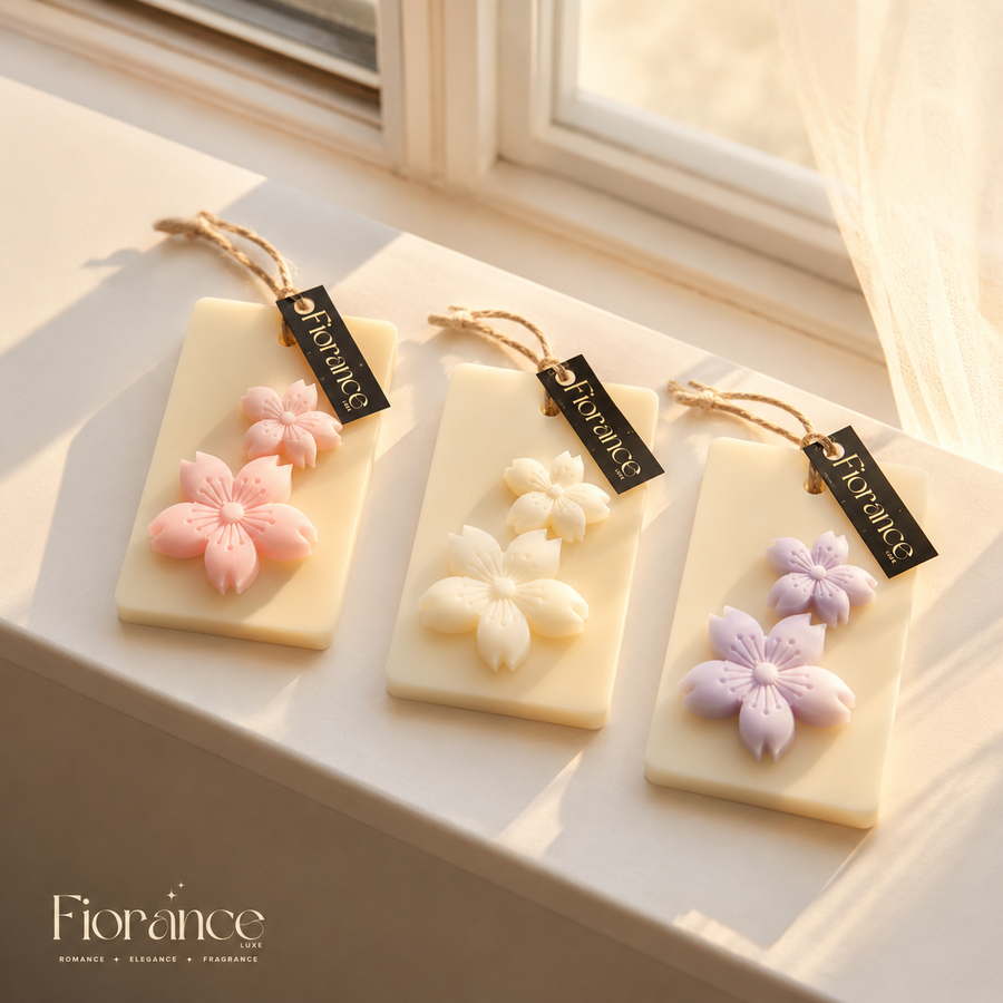 Cherry blossom floral wax sachet by Fiorance Luxe – blush pink 3D sakura soy wax sachet for gifting and home fragrance