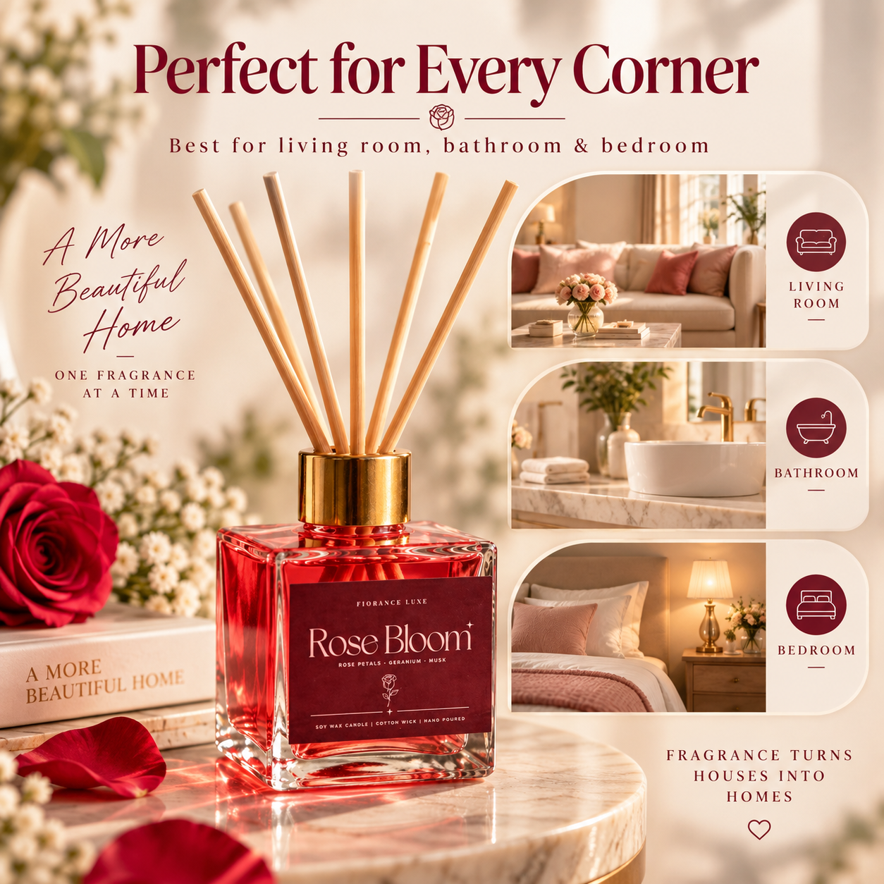 Rose Bloom Reed Diffuser – 100 ml | 6 Reeds