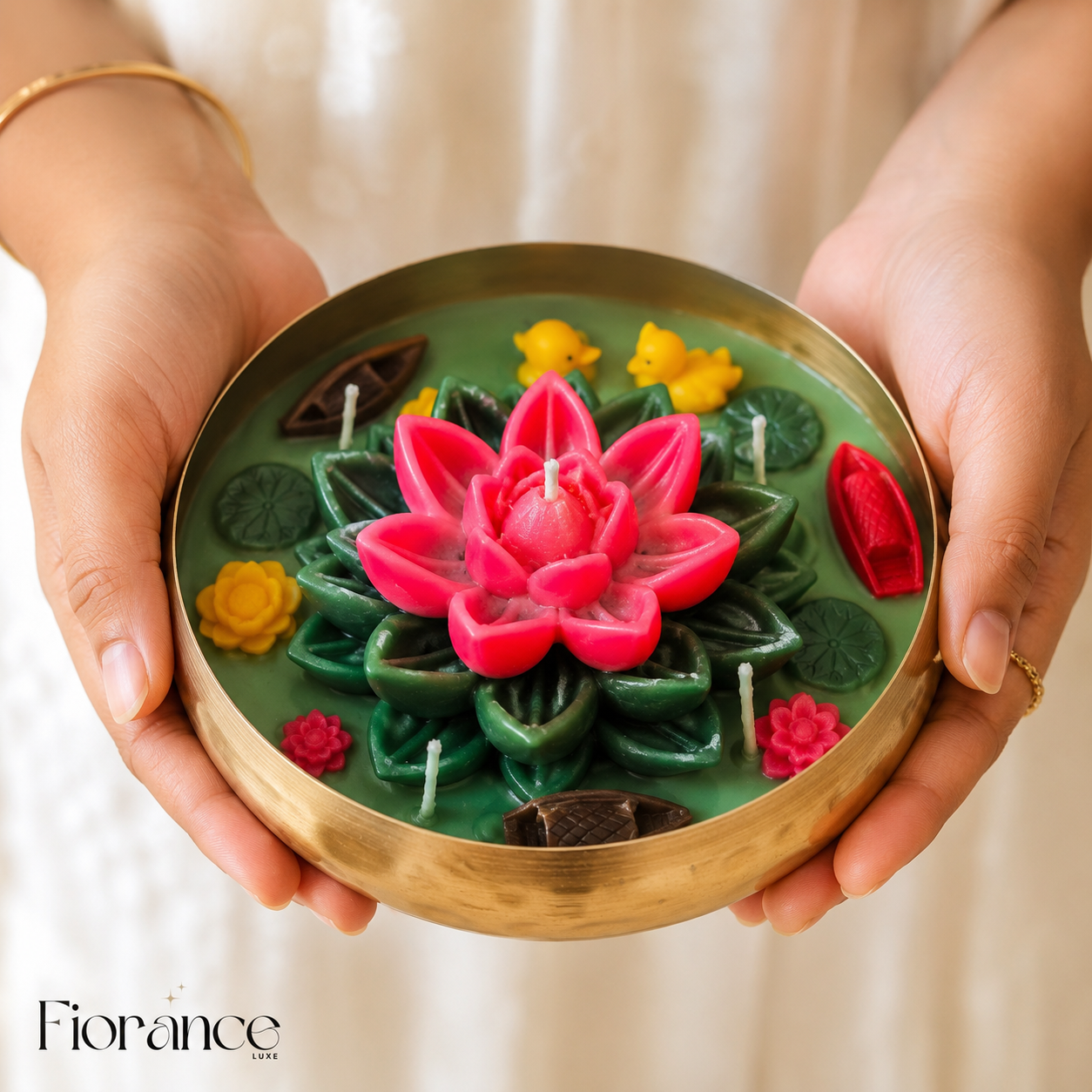 Lotus pond Hammered Urli Candle | Festive Decor