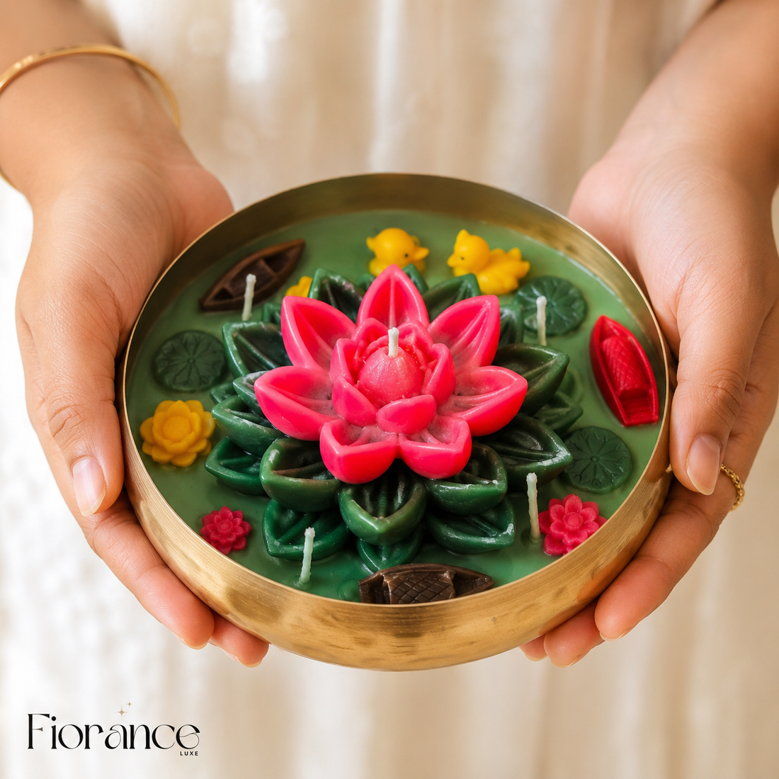 Lotus pond Hammered Urli Candle | Festive Decor