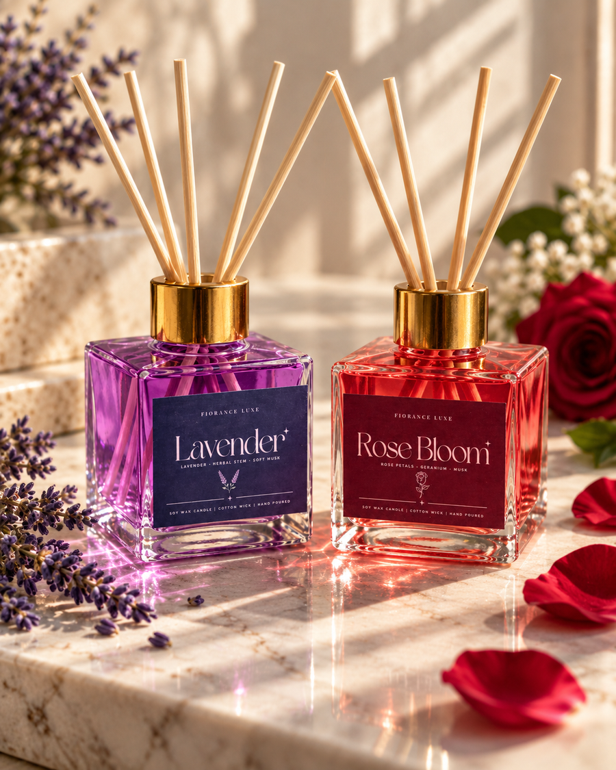 Reed Diffuser Duo – Lavender + Rose Bloom | 2 × 100 ml | 12 Reeds