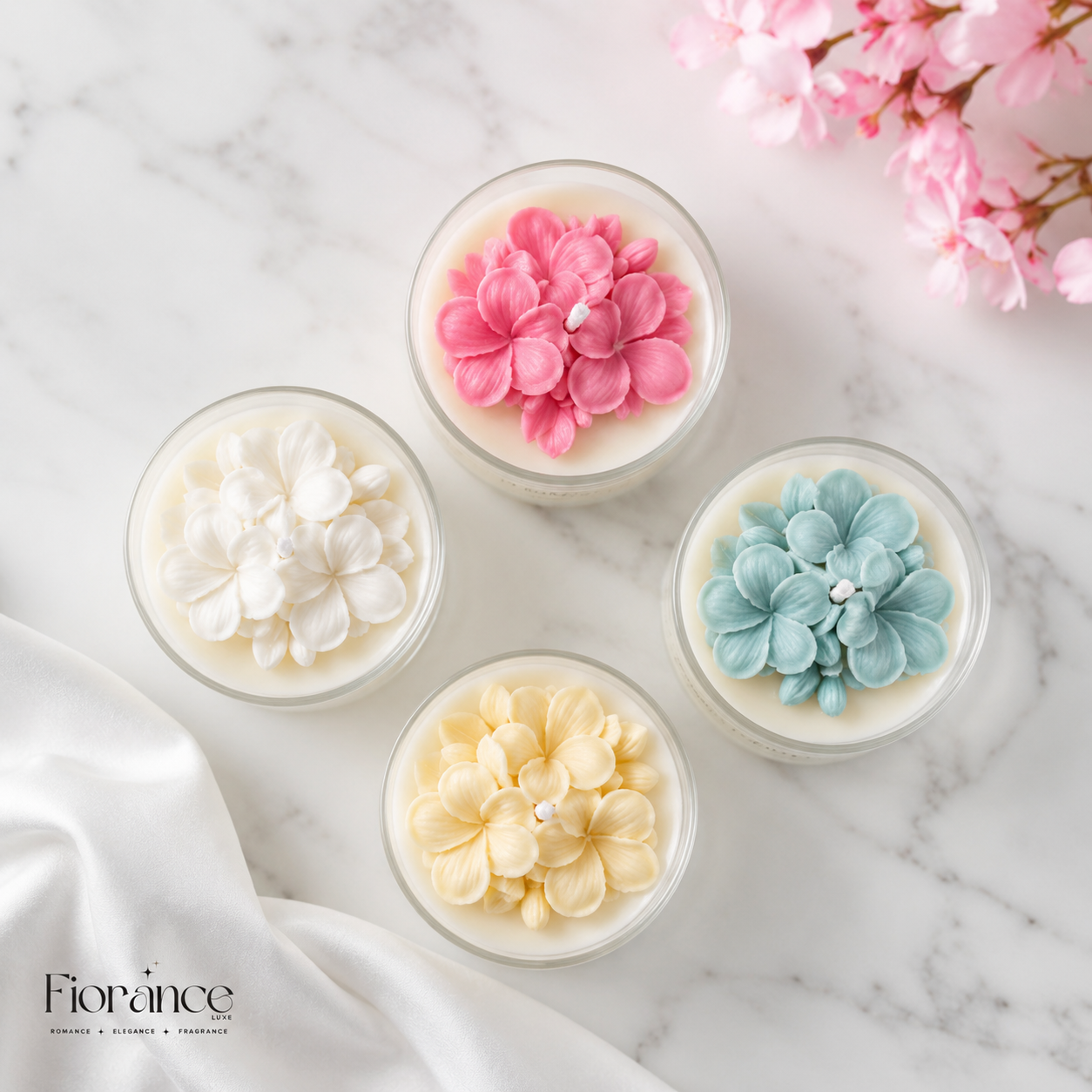 Murphy jar candle with plumeria flowers by Fiorance Luxe – rose scented pink soy wax candle with 3D frangipani blooms