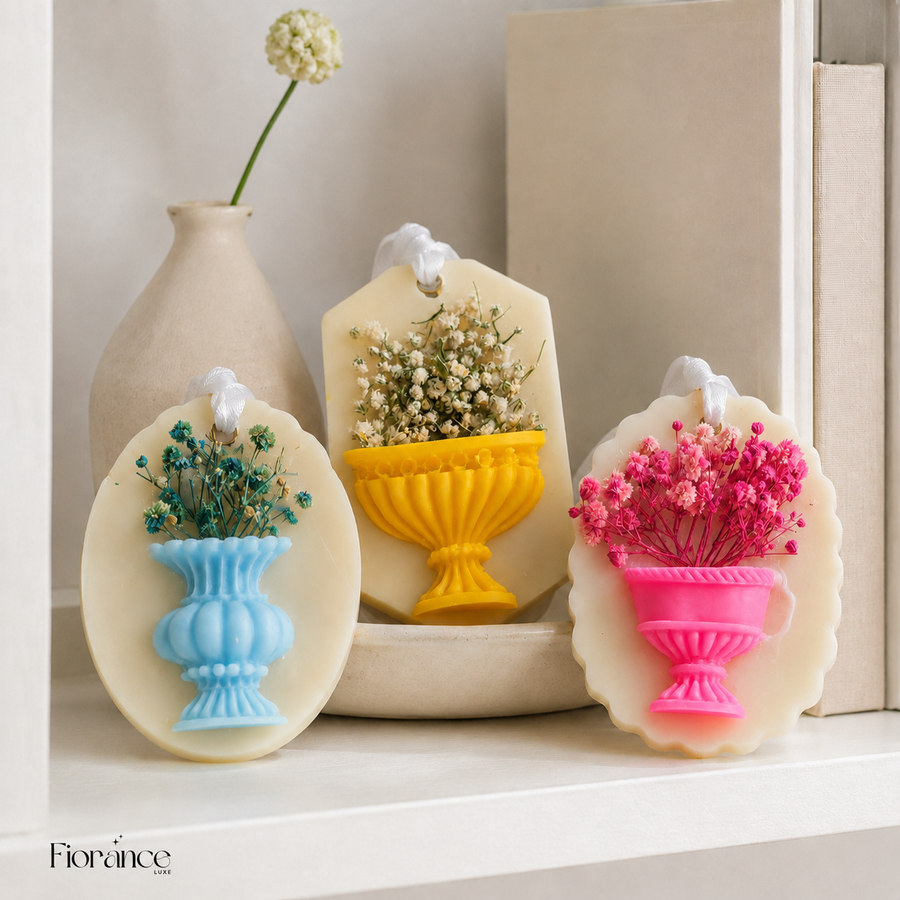 Flower pot wax sachet with real botanicals by Fiorance Luxe – handmade soy wax vase sachet for Diwali hampers and gifting
