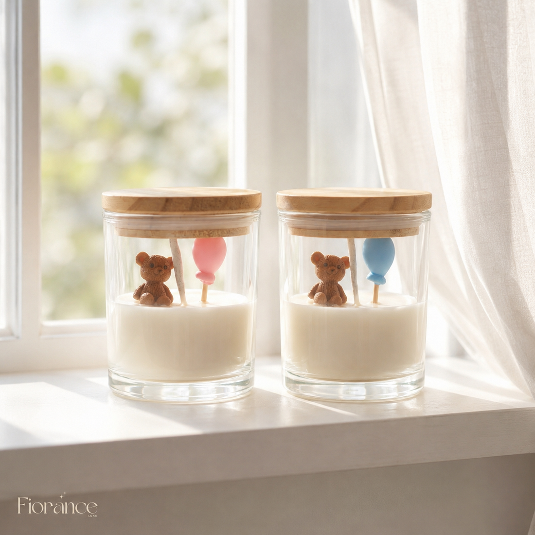 Teddy Bear Jar Candle | Set of 2 | Pink & Blue Balloon