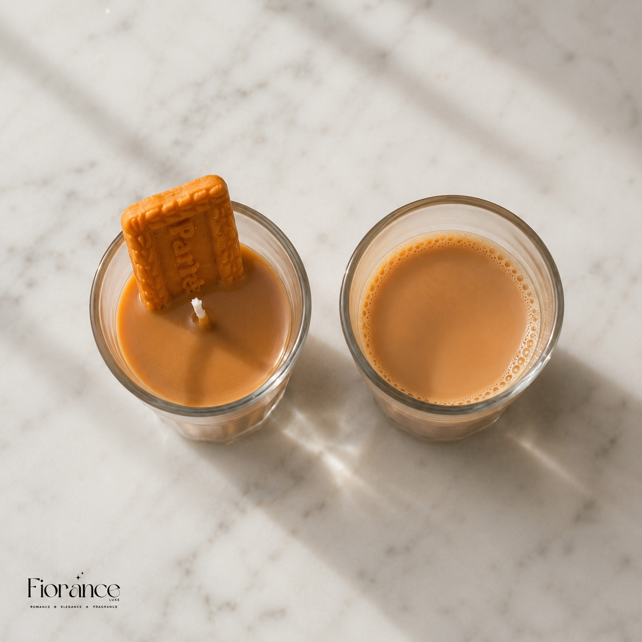 Fiorance Luxe masala chai candle set of 2 – Indian nostalgia soy wax candle with Parle-G for office and corporate gifting