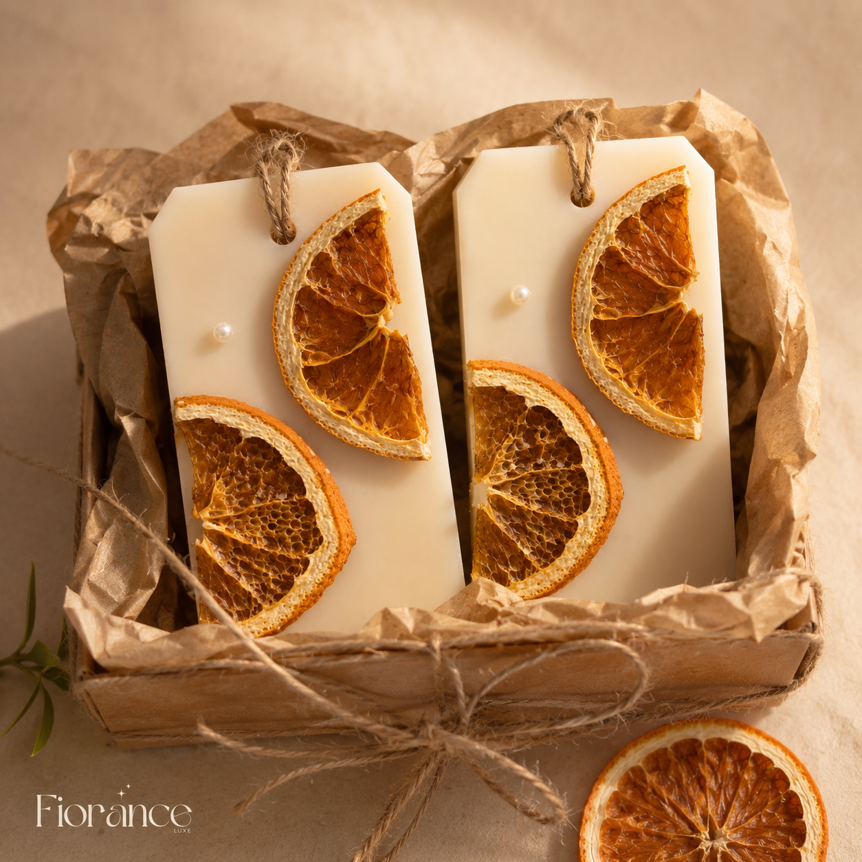 Fiorance Luxe real dried orange citrus wax sachet – premium soy wax home fragrance sachet with natural dehydrated fruit