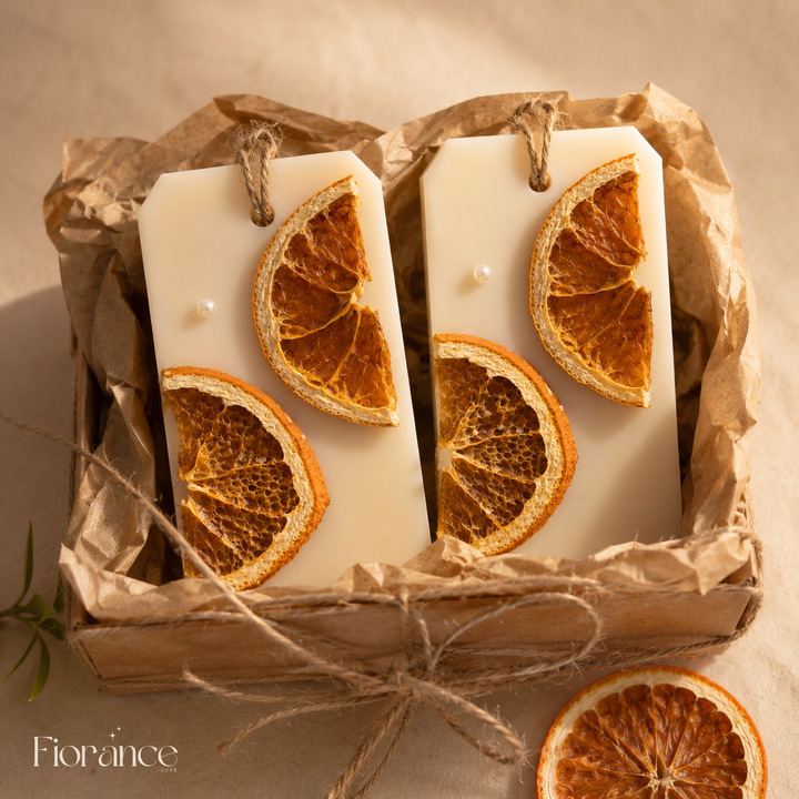 Fiorance Luxe real dried orange citrus wax sachet – premium soy wax home fragrance sachet with natural dehydrated fruit