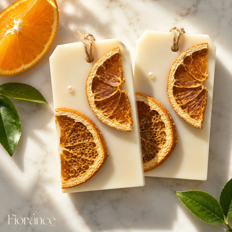 Real dried orange citrus wax sachet by Fiorance Luxe – handmade soy wax sachet with dehydrated orange for kitchen and gifting