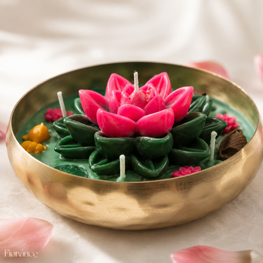 Lotus pond Hammered Urli Candle | Festive Decor