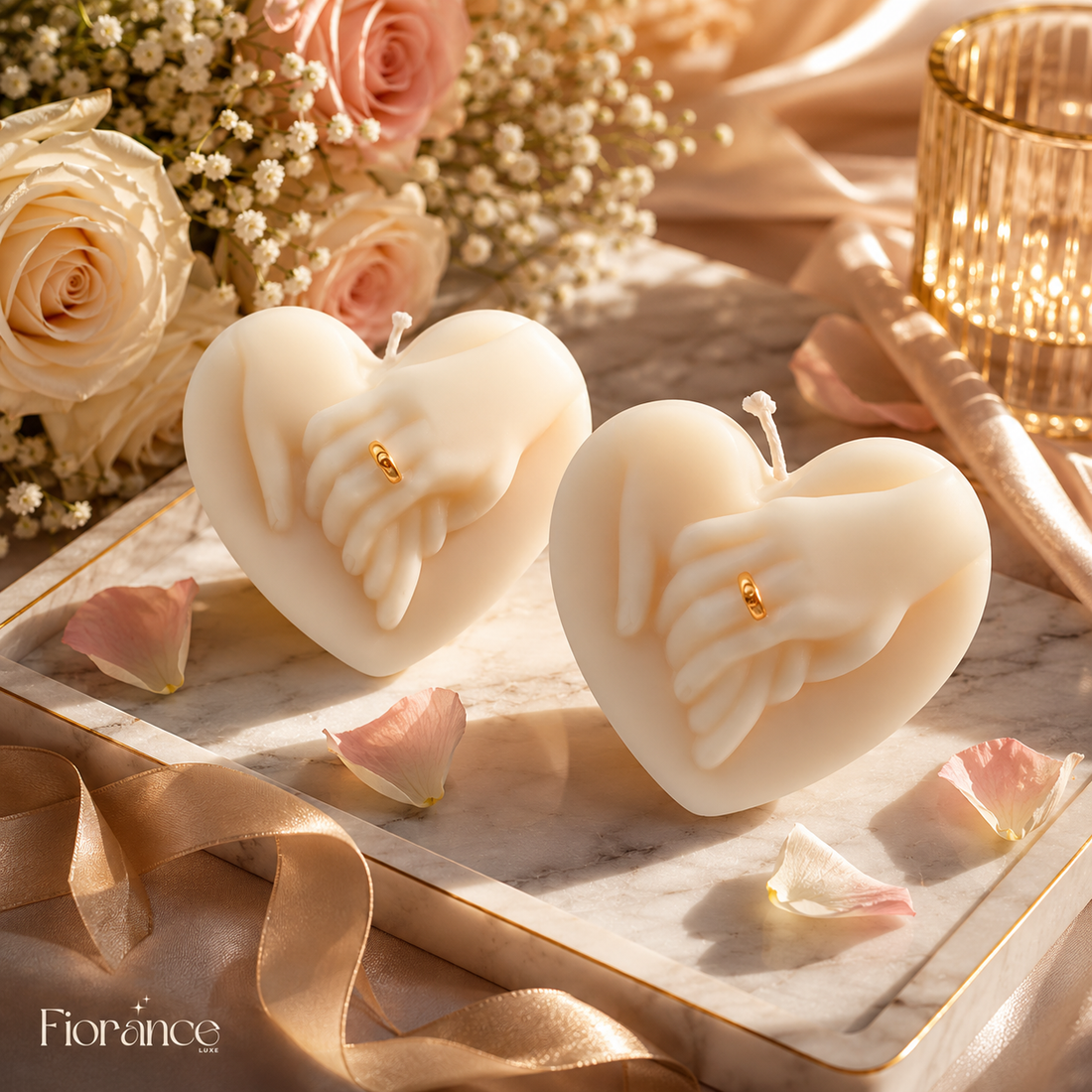 Hand in Hand Candle | 3D Clasped Hands & Gold Ring - Set of 2