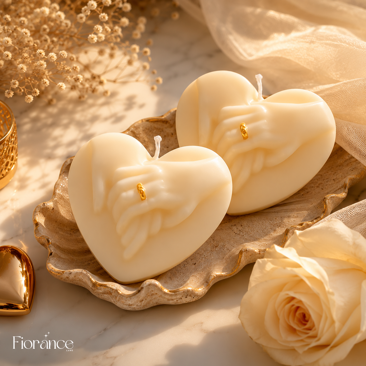 Hand in Hand Candle | 3D Clasped Hands & Gold Ring - Set of 2