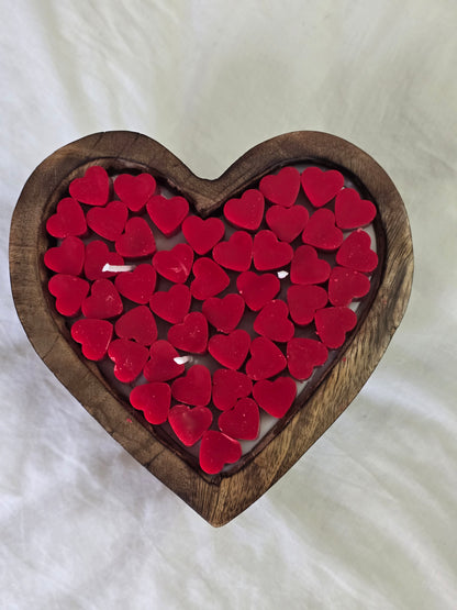 Rustic Heart Wooden Bowl Candle - 6 Inch Multi-Wick
