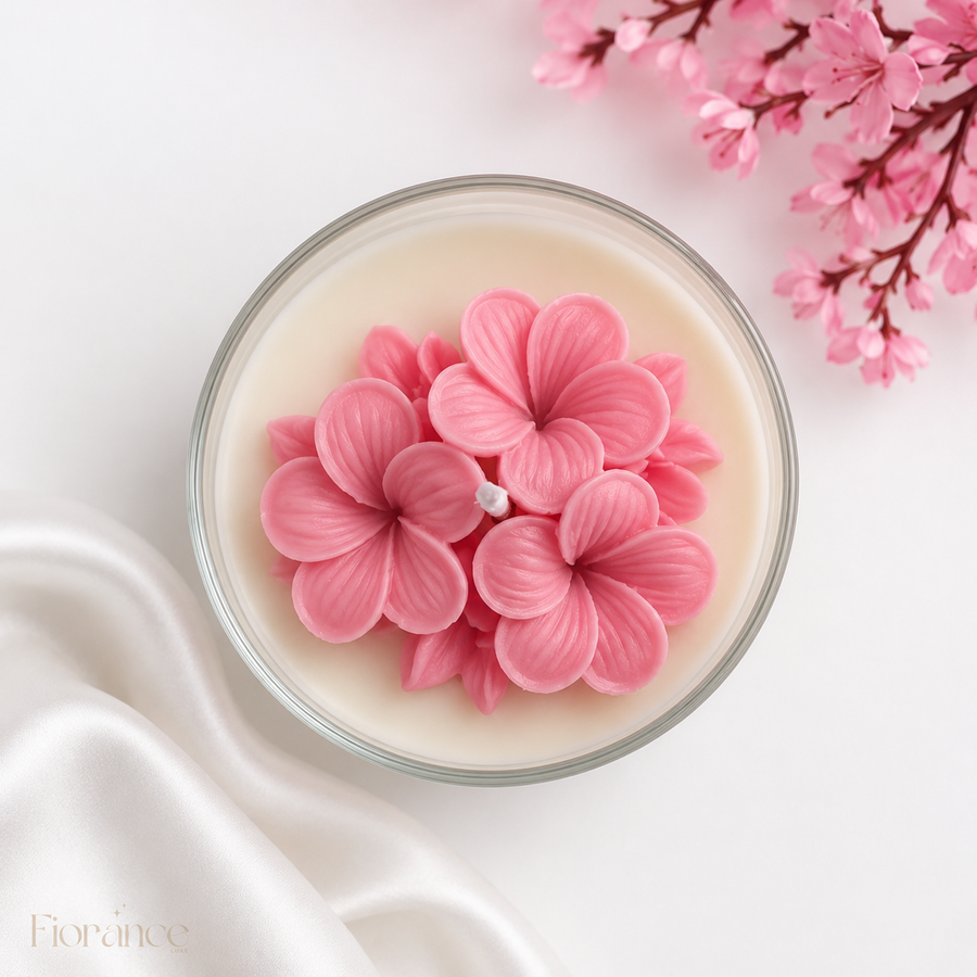 Plumeria frangipani murphy jar candle by Fiorance Luxe – handmade 3D flower soy wax candle in short glass jar for gifting