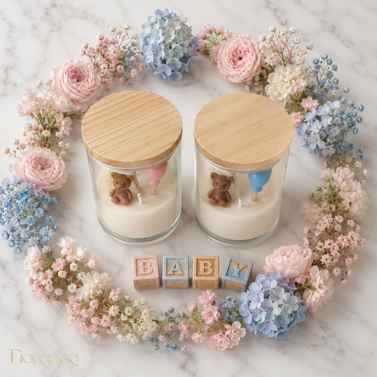 Teddy Bear Jar Candle | Set of 2 | Pink & Blue Balloon