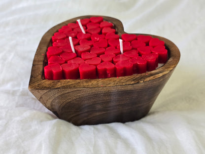 Rustic Heart Wooden Bowl Candle - 6 Inch Multi-Wick