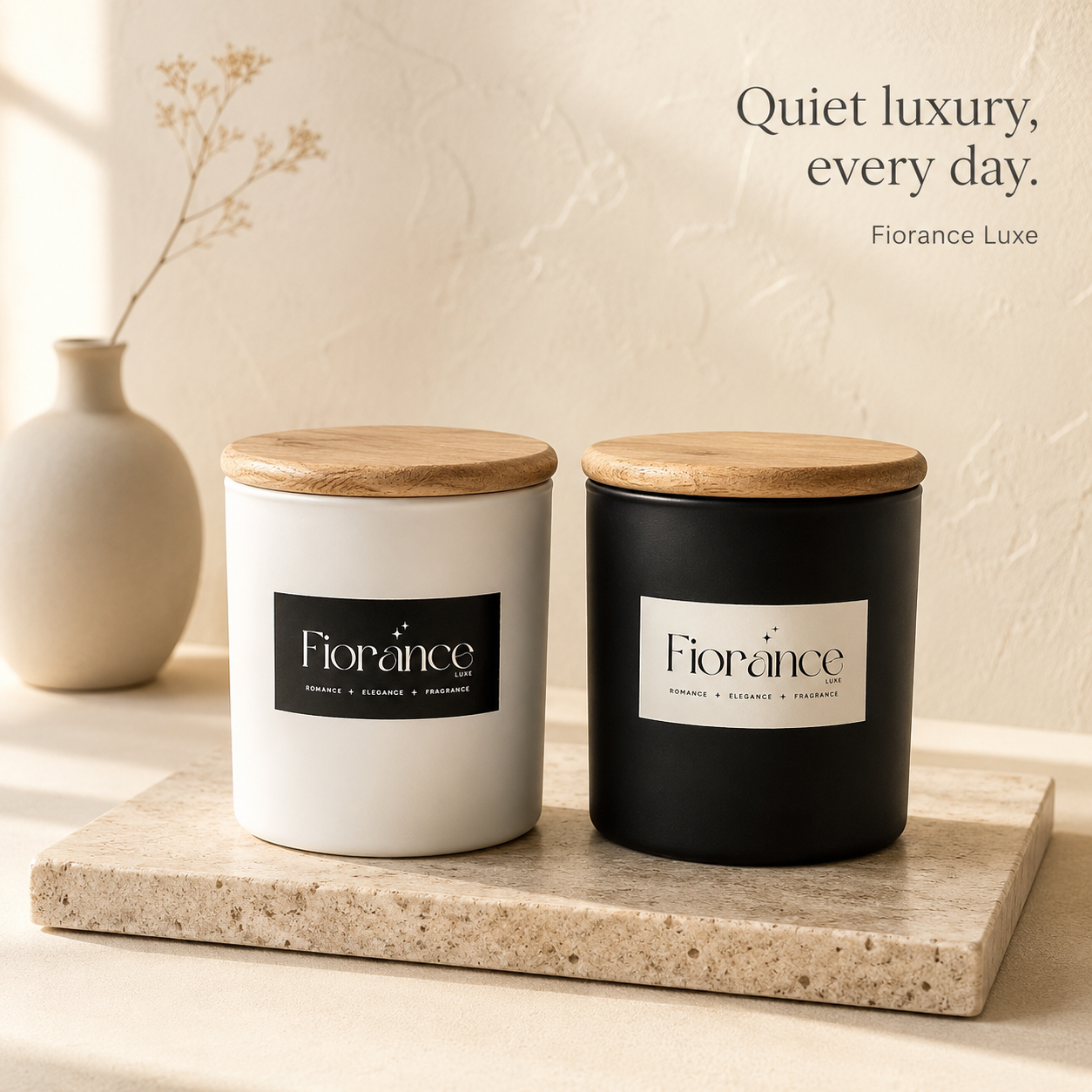 Fiorance Luxe matte ceramic jar candle set – premium soy wax scented candles in duo ceramic jars for home and gifting