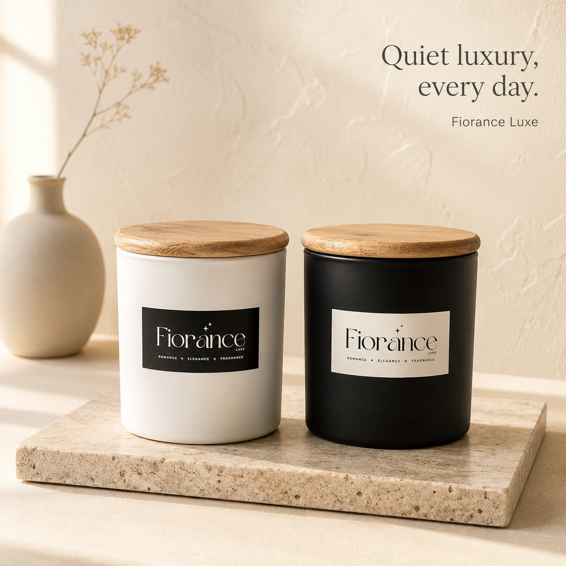 Fiorance Luxe matte ceramic jar candle set – premium soy wax scented candles in duo ceramic jars for home and gifting