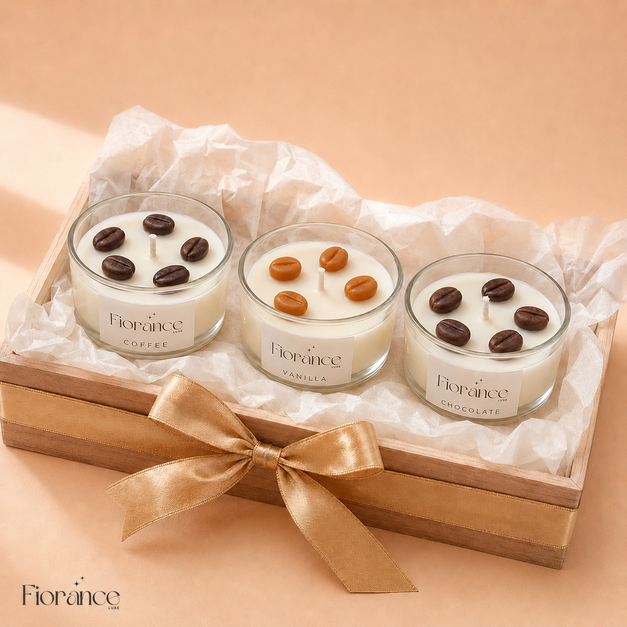 Coffee scented murphy jar candle by Fiorance Luxe – real espresso coffee bean topped soy wax candle for kitchen and office