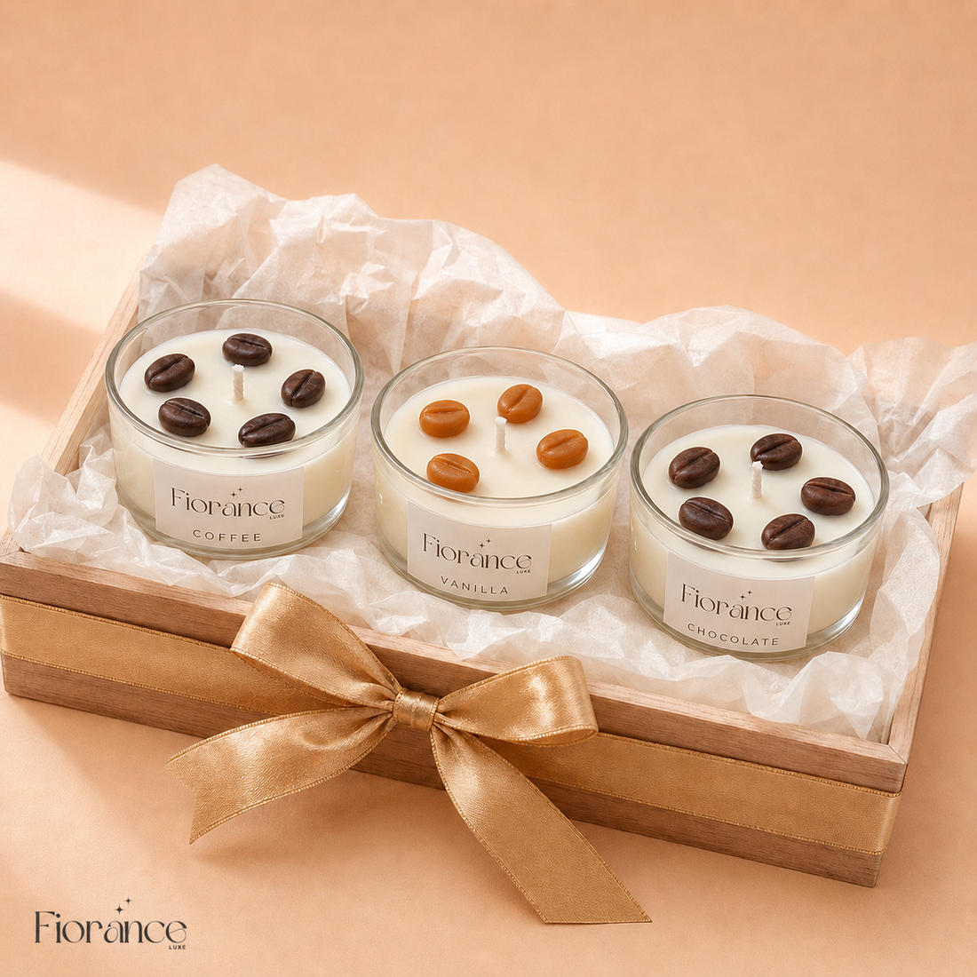 Coffee scented murphy jar candle by Fiorance Luxe – real espresso coffee bean topped soy wax candle for kitchen and office