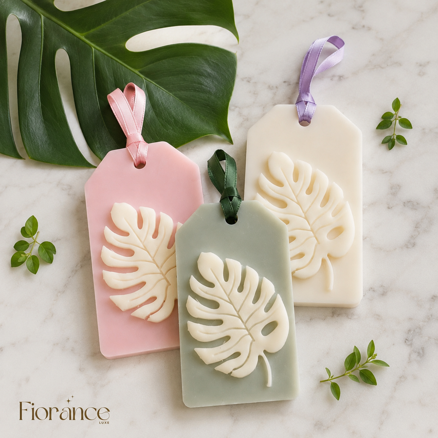 Fiorance Luxe scented monstera leaf wax sachet set of 3 – handcrafted soy wax sachet for plant lovers and modern home decor