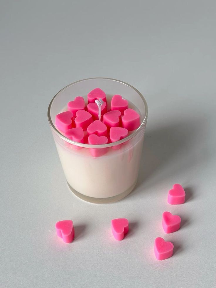 Luxury soy wax candle in glass with pink heart-shaped wax, Fiorance Luxe gifting decor