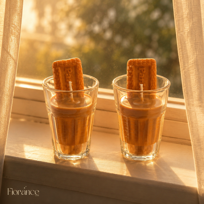 Masala chai Parle-G soy wax candle by Fiorance Luxe – Indian chai scented candle with wax Parle-G biscuit set of 2