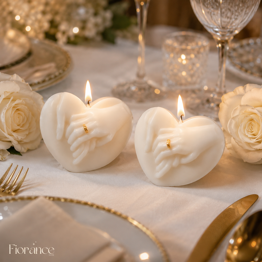 Hand in Hand Candle | 3D Clasped Hands & Gold Ring - Set of 2