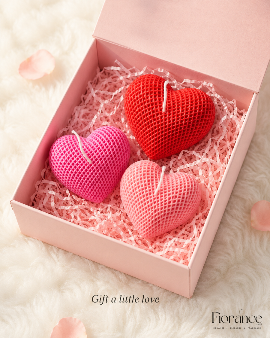 Fiorance Luxe heart shaped candle in premium pink gift box – romantic soy wax candle set of 2 for birthday and anniversary