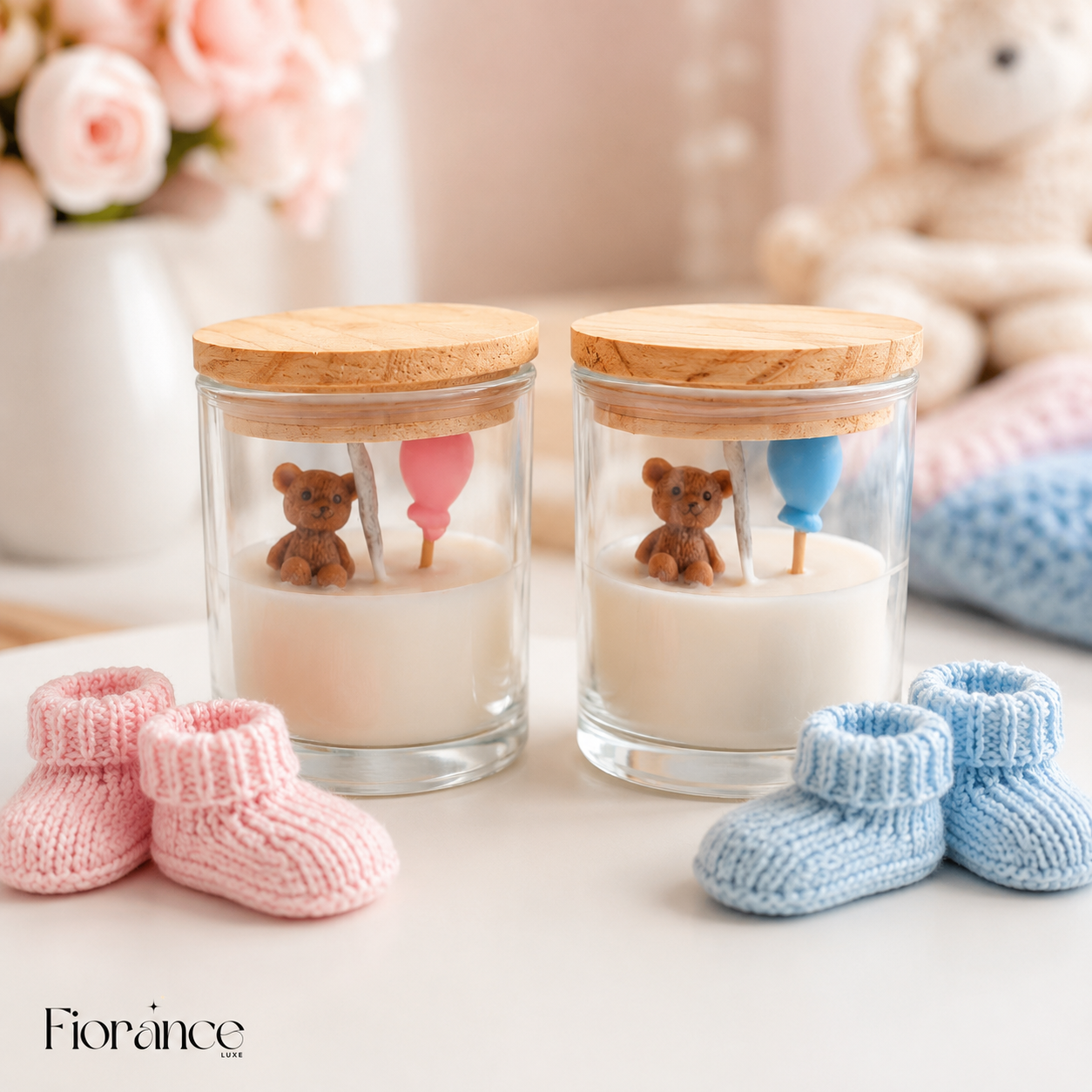 Teddy Bear Jar Candle | Set of 2 | Pink & Blue Balloon