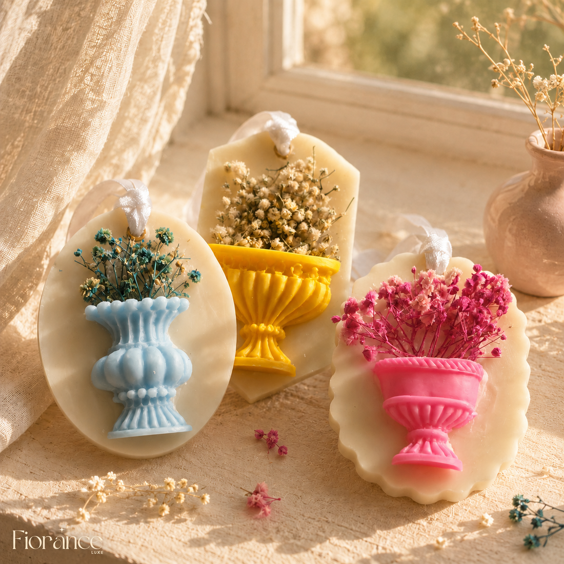 Flower Pot Wax Sachet | Real Dried Flowers | Set of 3