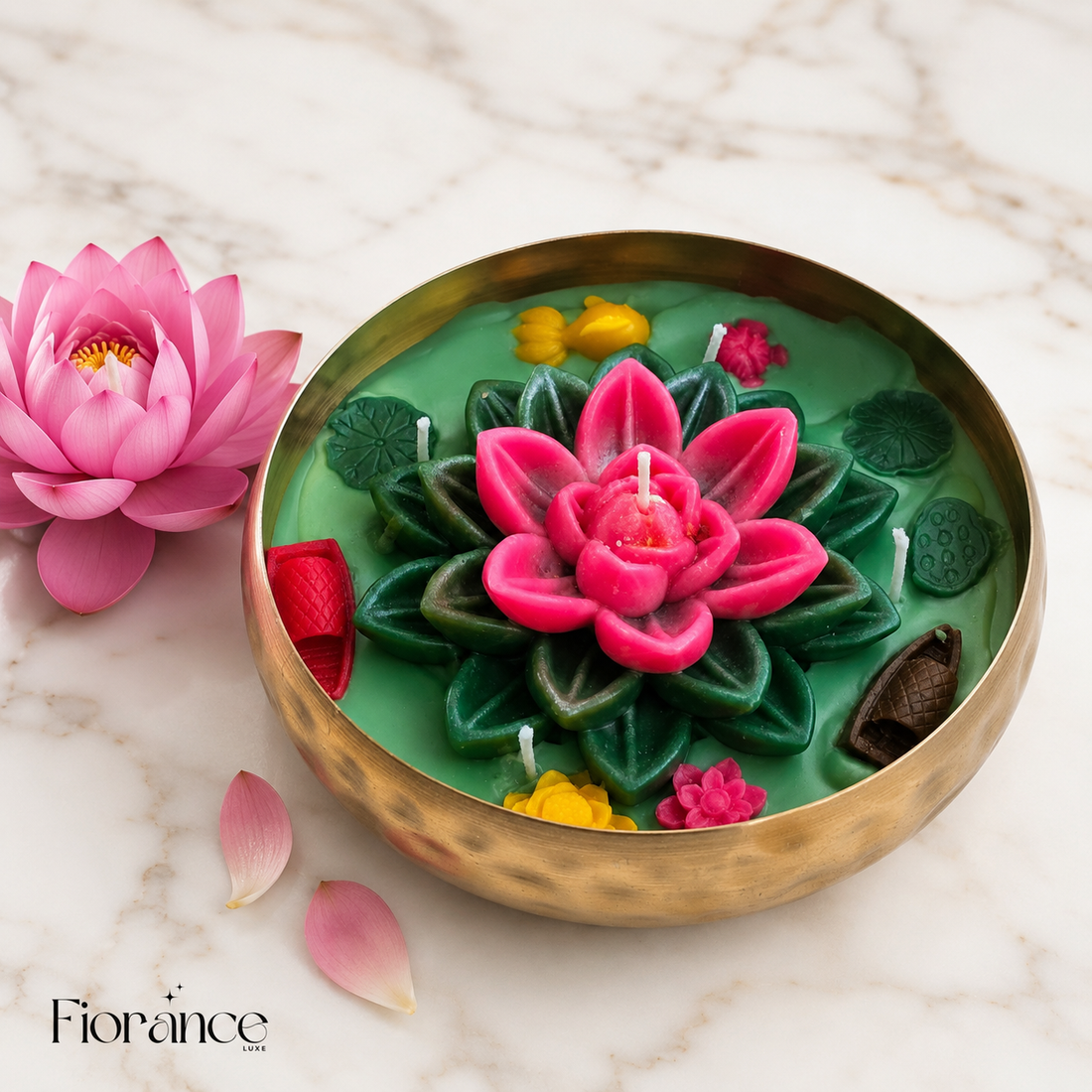 Lotus pond Hammered Urli Candle | Festive Decor