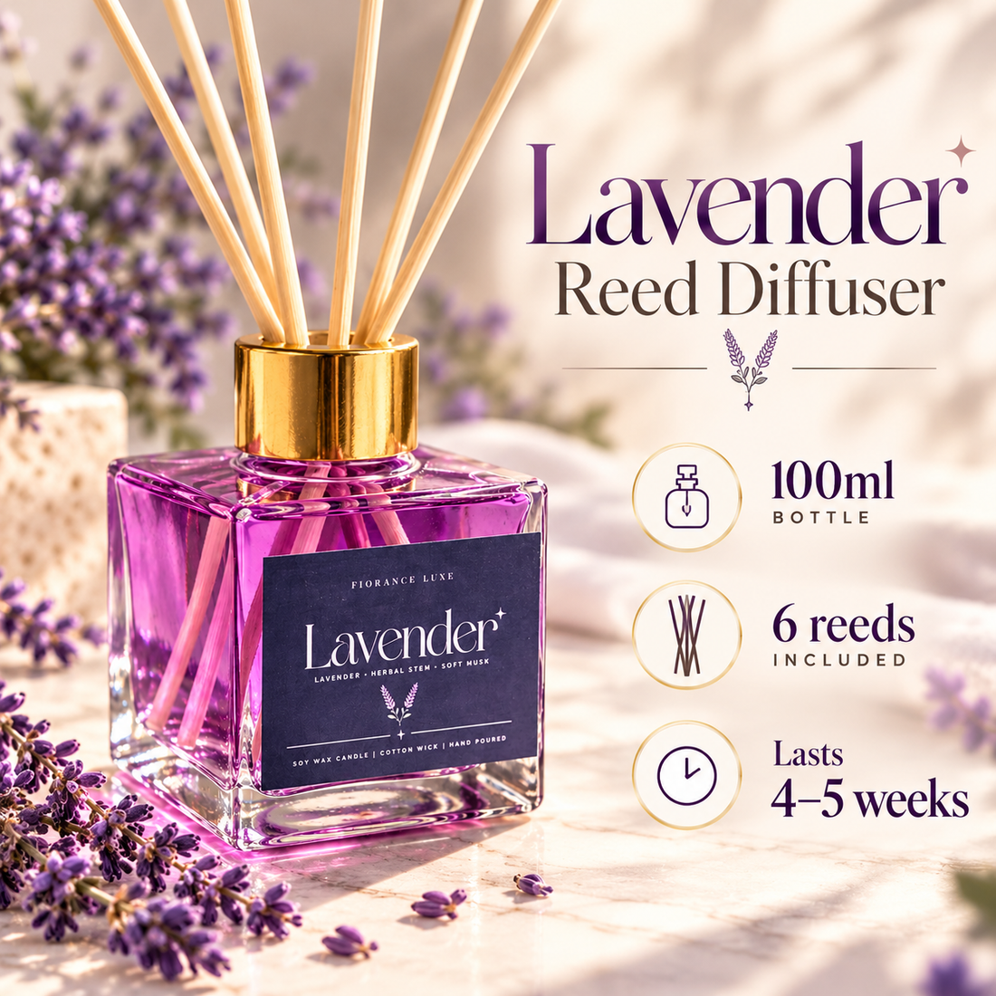 Lavender Reed Diffuser – 100 ml | 6 Reeds