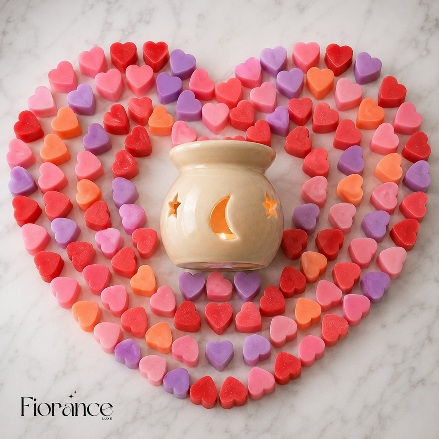 Fiorance Luxe heart wax melts red and pink organza potli – premium soy wax melts gift set for birthday and anniversary gifting