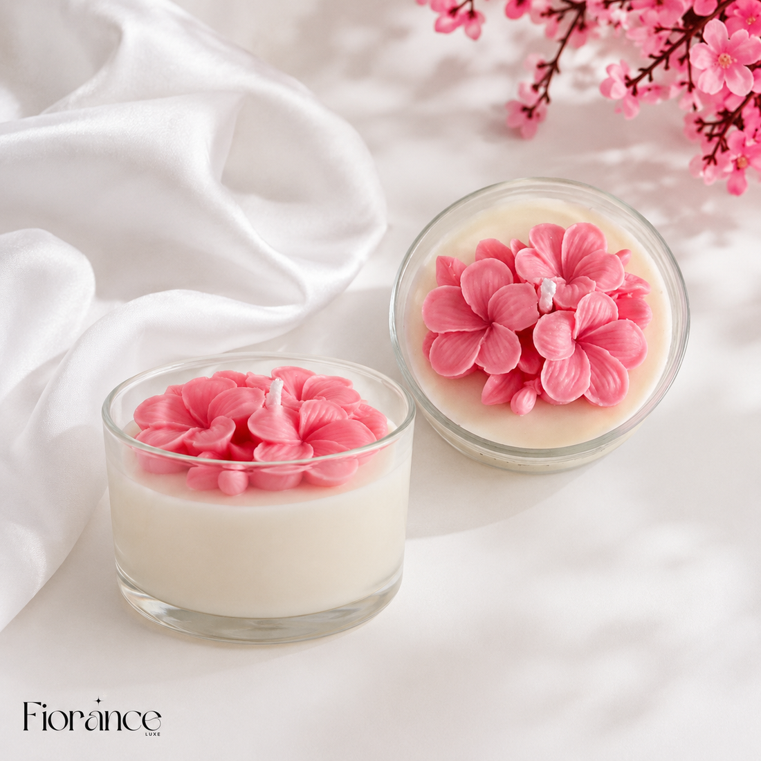 Fiorance Luxe plumeria murphy jar candle in vanilla – handpoured cream soy wax candle with golden 3D plumeria flowers