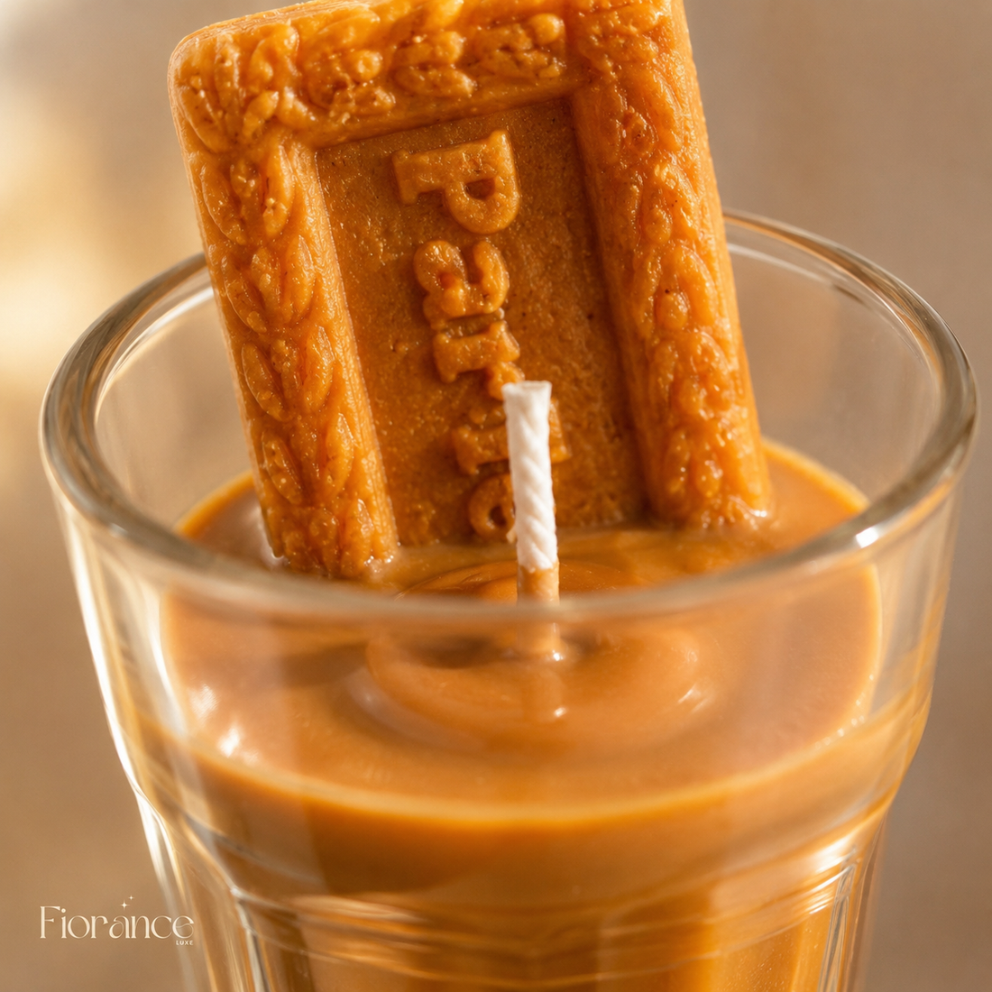 Fiorance Luxe chai candle with Parle-G set of 2 – masala chai amber soy wax candle with sculpted biscuit in faceted glass