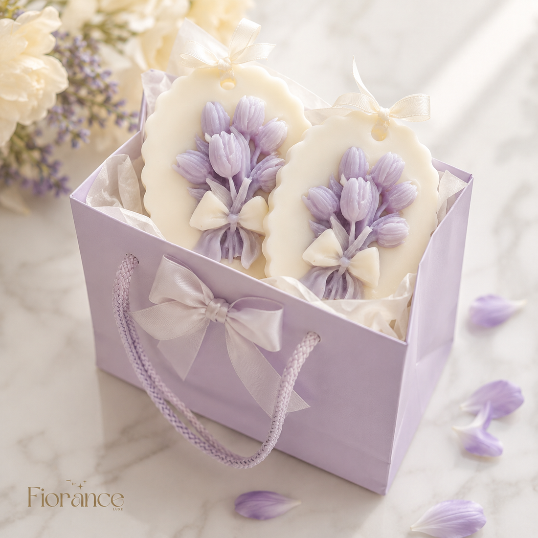 Scented tulip soy wax sachet set by Fiorance Luxe – pink tulip design wardrobe sachet for drawer and closet freshener